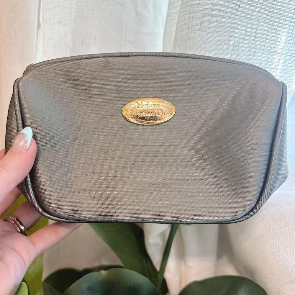 Dior Travel Cosmetic Pouch Taupe with Gold Plaque